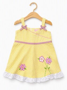 Vintage Y2K Mon Petit Yellow Gingham 
Coquette Bow Eyelet Sundress 24M Pastel